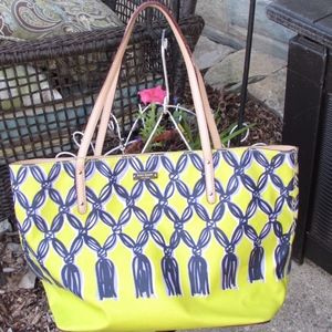 SAMPLE Kate Spade New York Market Purse Tote Canvas Yellow Purple Tassel OAK
